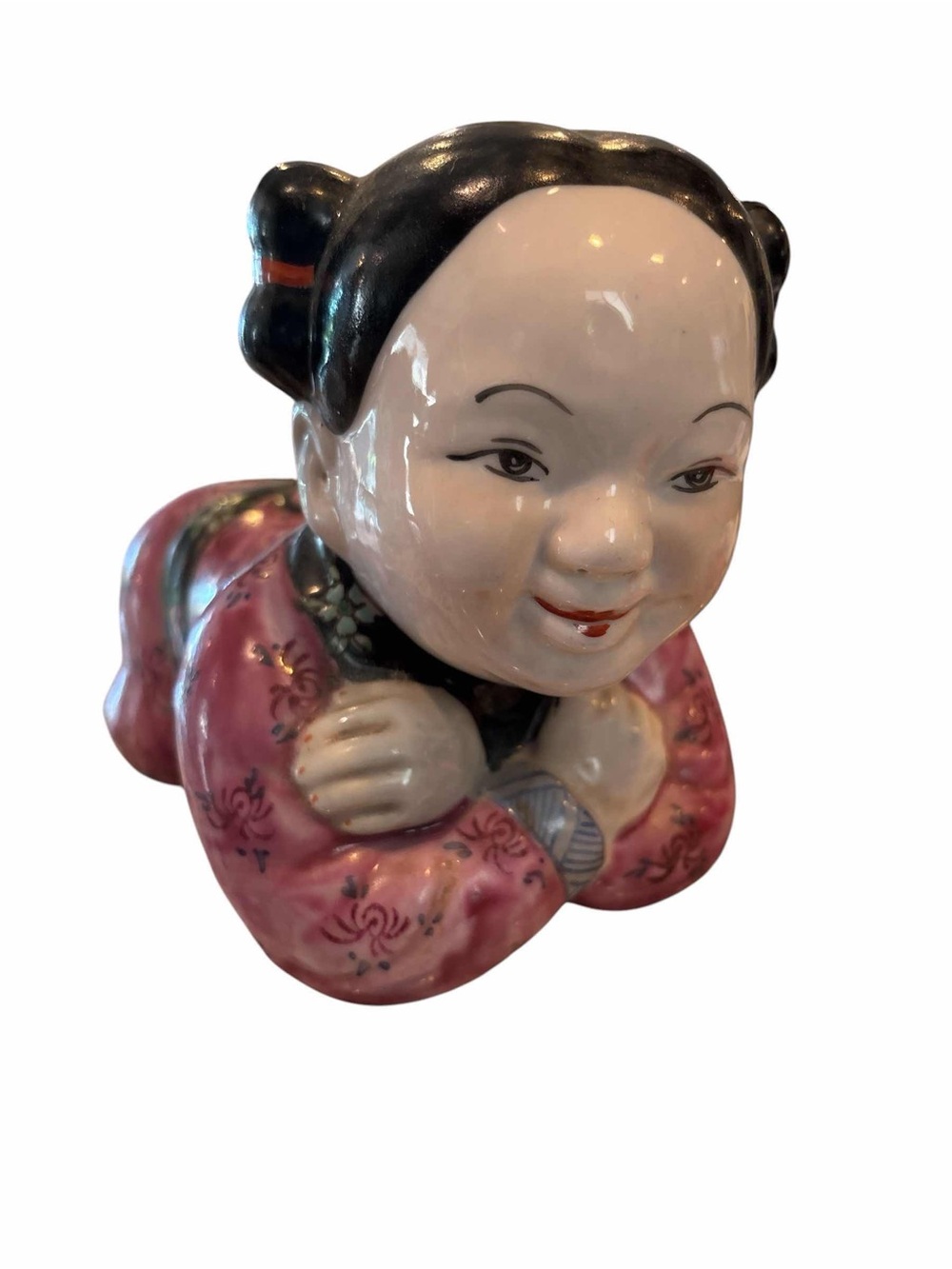 Antique Ceramic Asian Chinese Baby Pillow Figurine Decorative Sculpture 6.5”